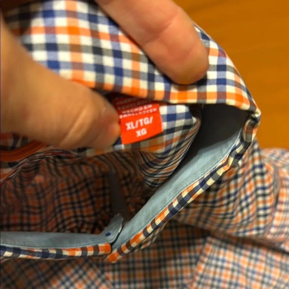 Men's IZOD Orange and Blue Checkered Long Sleeve Button Shirt Size XL